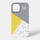 Trendy geometrisch geel grijs terrazzo monogram iPhone hoesje (Achterkant)