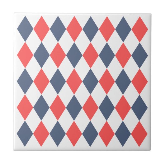Trendy geometrisch patroon jaren 60 Rood Blauw Ret Tegeltje (Voorkant)