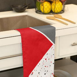 Trendy geometrisch rood en grijs terrazzo theedoek
