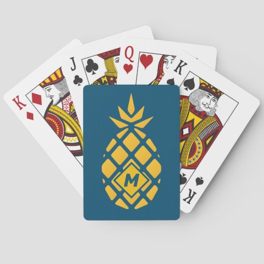 Trendy geometrische ananas blauwe monogram pokerkaarten (Achterkant)