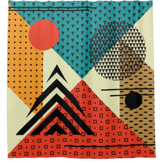 Trendy geometrische elementen, retro stijl. douchegordijn (Voorkant)