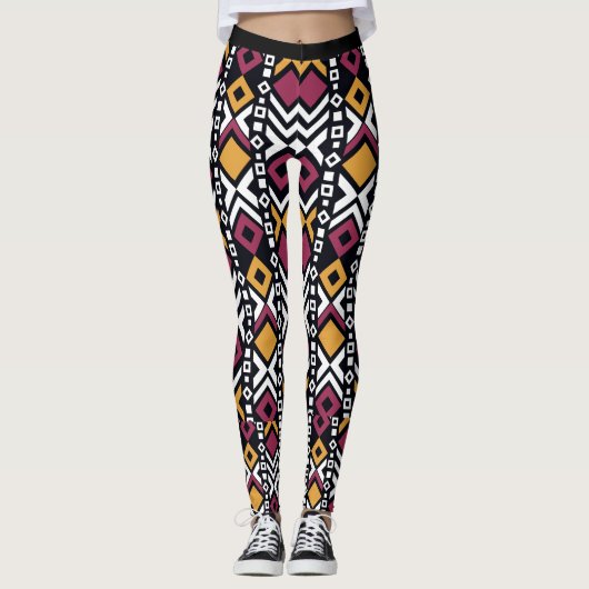 Trendy geometrische kleurrijke blokken leggings (Voorkant)