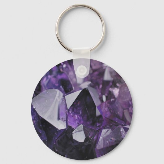 trendy geometrische kristal gemstone paarse amethy sleutelhanger (Voorkant)