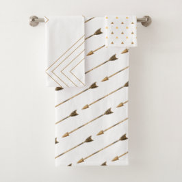 Trendy geometrische witte en gouden pijlen bad handdoek