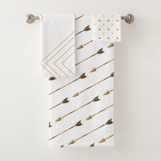 Trendy geometrische witte en gouden pijlen bad handdoek (Insitu)