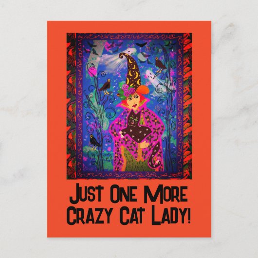 Trendy Gepersonaliseerd Crazy Cat Lady Witch Hallo Briefkaart (Voorkant)