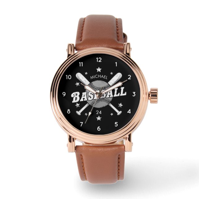 Trendy Gepersonaliseerd Honkbal Naam Nummer Maroon Horloge (Voorkant)