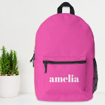 Trendy gepersonaliseerd Hot Pink Bedrukte Rugzak<br><div class="desc">Schattigee rugzak met jouw naam of initialen monogrammed in een groot wit populair lettertype op een trendy hete roze achtergrond. U kunt de grootte van het lettertype in het ontwerpgereedschap aanpassen voor kortere of langere namen.</div>