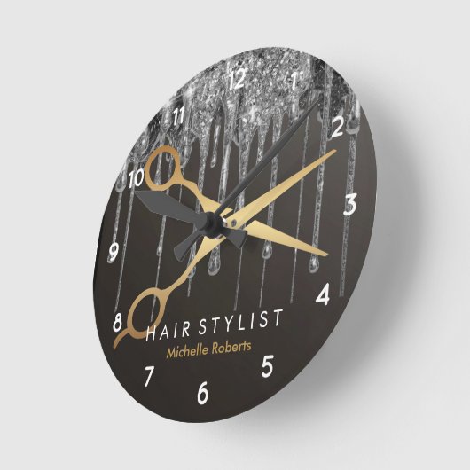 Trendy gepersonaliseerd modern zilver Haarstylist Ronde Klok (Hoek)