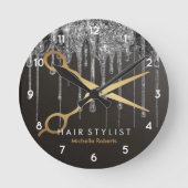 Trendy gepersonaliseerd modern zilver Haarstylist Ronde Klok (Voorkant)