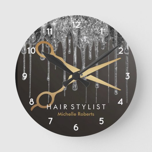 Trendy gepersonaliseerd modern zilver Haarstylist Ronde Klok (Voorkant)