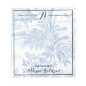 Trendy gepersonaliseerd Monogram Blauw Bloemen Toi Notitieblok (Voorkant)