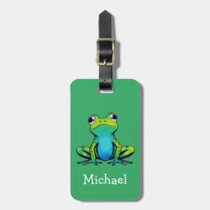 Trendy gepersonaliseerd Schattige Happy Frog Green Bagagelabel