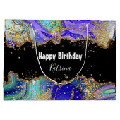 Trendy gepersonaliseerde blauwe gouden agaat gemar groot cadeauzakje (Achterkant)