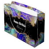 Trendy gepersonaliseerde blauwe gouden agaat gemar groot cadeauzakje (Achterkant Gekanteld)