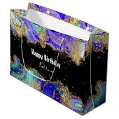 Trendy gepersonaliseerde blauwe gouden agaat gemar groot cadeauzakje (Voorkant Gekanteld)