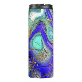 Trendy gepersonaliseerde blauwe gouden agaat gemar thermosbeker (Achterkant)