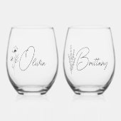 Trendy Gepersonaliseerde Bloemen Bruidsmeisje Wijnglas Zonder Voet (Voorkant)