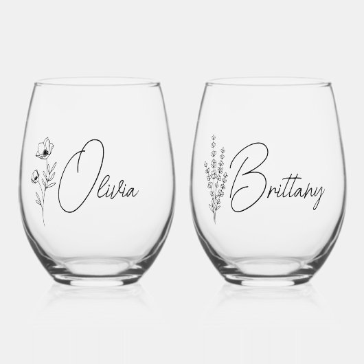 Trendy Gepersonaliseerde Bloemen Bruidsmeisje Wijnglas Zonder Voet (Voorkant)