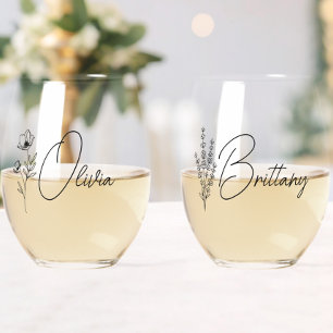 Trendy Gepersonaliseerde Bloemen Bruidsmeisje Wijnglas Zonder Voet