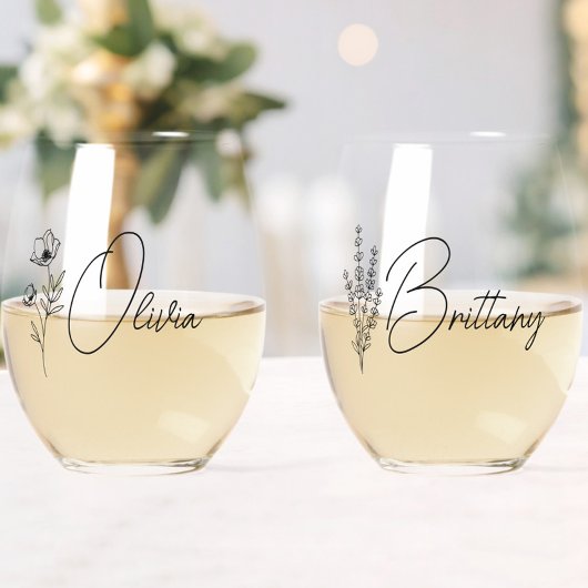 Trendy Gepersonaliseerde Bloemen Bruidsmeisje Wijnglas Zonder Voet