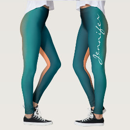 Trendy gepersonaliseerde donker teal naar oranje v leggings