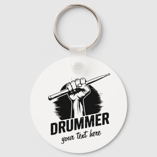 Trendy gepersonaliseerde drummer vuist met drumsti sleutelhanger (Voorkant)
