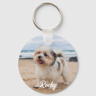 Trendy Gepersonaliseerde Foto van Huisdier en Teks Sleutelhanger