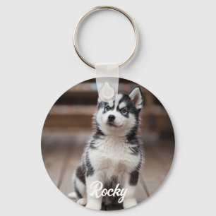 Trendy Gepersonaliseerde Foto van Huisdier en Teks Sleutelhanger