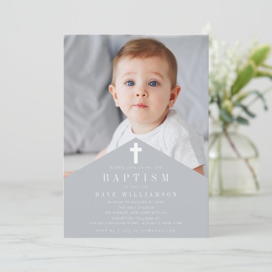 Trendy gepersonaliseerde fotodoop kaart (Staand voorkant)