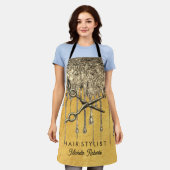 Trendy gepersonaliseerde gouden glitter haarstijl schort (Gedragen)