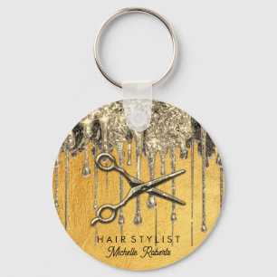 Trendy gepersonaliseerde gouden glitter haarstijl sleutelhanger