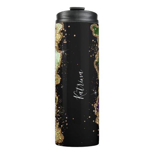 Trendy gepersonaliseerde groene gouden agaat gemar thermosbeker (Voorkant)