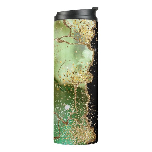 Trendy gepersonaliseerde groene gouden agaat gemar thermosbeker (Gedraaid links)