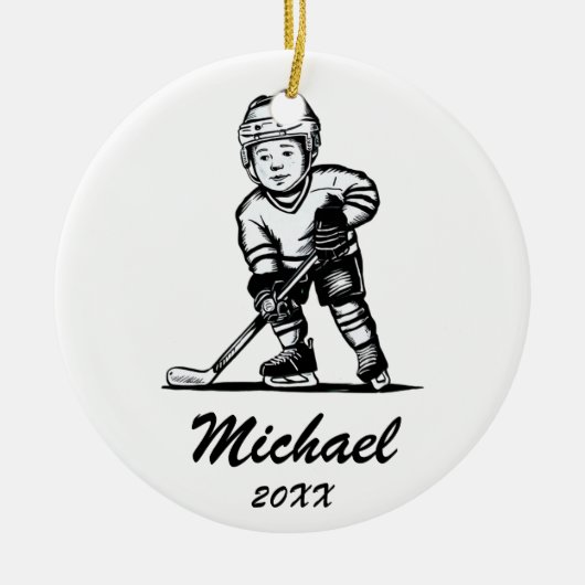 Trendy gepersonaliseerde hockey speler naam keramisch ornament (Voorkant)