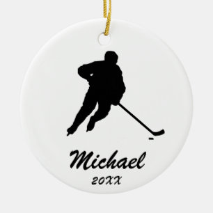 Trendy gepersonaliseerde hockey speler naam keramisch ornament