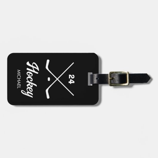 Trendy gepersonaliseerde Hockey Speler Naam Nummer Bagagelabel (Voorkant horizontaal)
