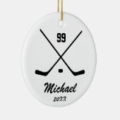 Trendy gepersonaliseerde Hockey Speler Naam Nummer Keramisch Ornament (Rechts)