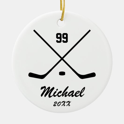Trendy gepersonaliseerde Hockey Speler Naam Nummer Keramisch Ornament (Voorkant)
