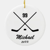 Trendy gepersonaliseerde Hockey Speler Naam Nummer Keramisch Ornament (Achterkant)