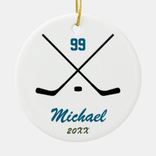 Trendy gepersonaliseerde Hockey Speler Naam Nummer Keramisch Ornament