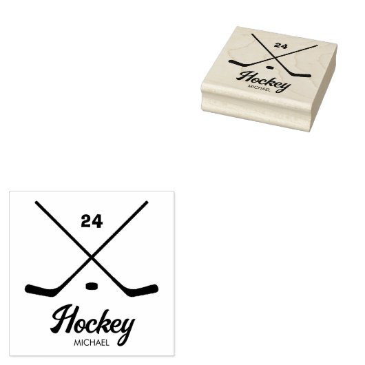 Trendy gepersonaliseerde Hockey Speler Naam Nummer Rubberstempel (Gestempeld)