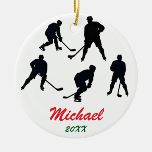 Trendy Gepersonaliseerde Hockey speler silhouetten Keramisch Ornament (Voorkant)