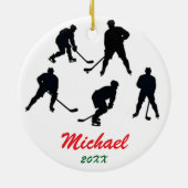 Trendy Gepersonaliseerde Hockey speler silhouetten Keramisch Ornament (Achterkant)