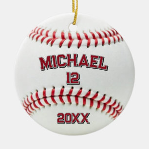 Trendy Gepersonaliseerde Honkbal Naam en Nummer Keramisch Ornament