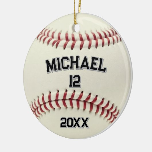 Trendy Gepersonaliseerde Honkbal Naam en Nummer Keramisch Ornament (Links)