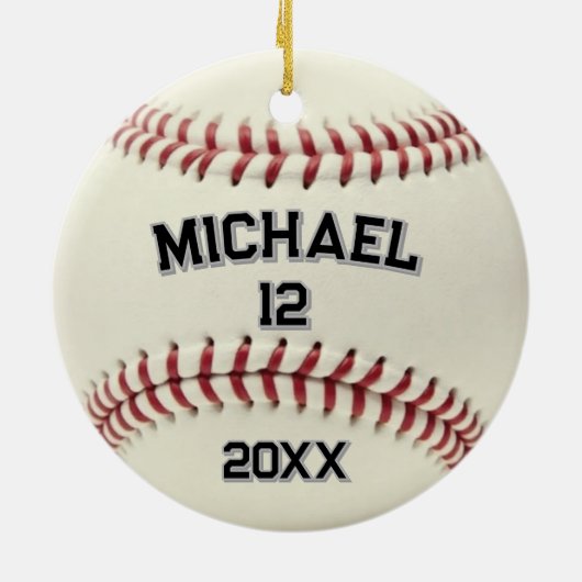 Trendy Gepersonaliseerde Honkbal Naam en Nummer Keramisch Ornament (Achterkant)