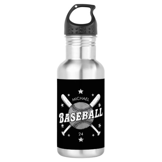 Trendy Gepersonaliseerde Honkbal Naam en Nummer Waterfles (Voorkant)