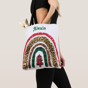 Trendy Gepersonaliseerde Kerstmis Regenboog rood g Tote Bag