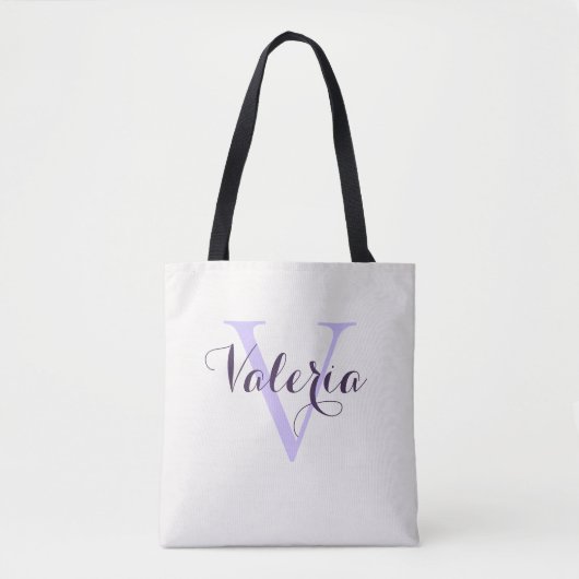 Trendy gepersonaliseerde lavendel monogram tote ta bag (Voorkant)